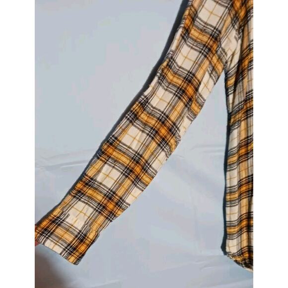 Melloday Top Womens Small Yellow Black Plaid Long Sleeve Button Down100% Rayon - Picture 3 of 8